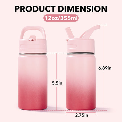 12oz Stainless Steel Kids Water Bottle – Insulated Leak-Proof with Straw