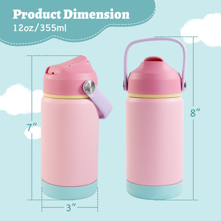 Stainless Steel Kids Insulated Bottles 2-Pack, Leak-Proof with Straw