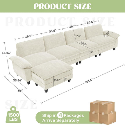 118" Modular Comfy Cloud Sectional Sofa