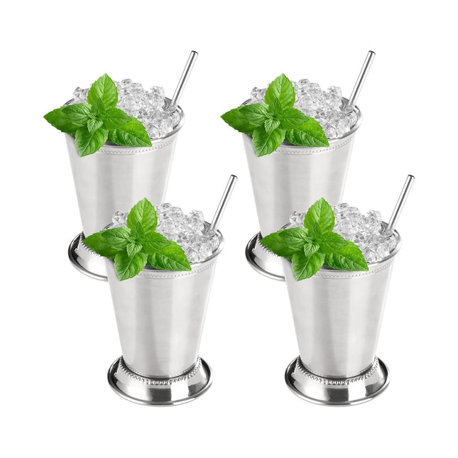 12oz Stainless Steel Mint Julep Cups Set of 4 with Straws