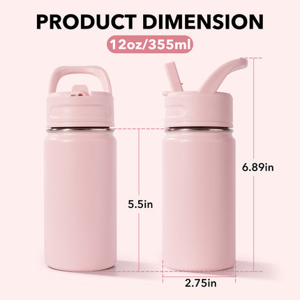 12oz Stainless Steel Kids Water Bottle – Insulated Leak-Proof with Straw