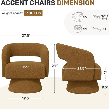 Modern Teddy Barrel Chairs Swivel Accent Chair Set of 2