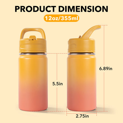 12oz Stainless Steel Kids Water Bottle – Insulated Leak-Proof with Straw