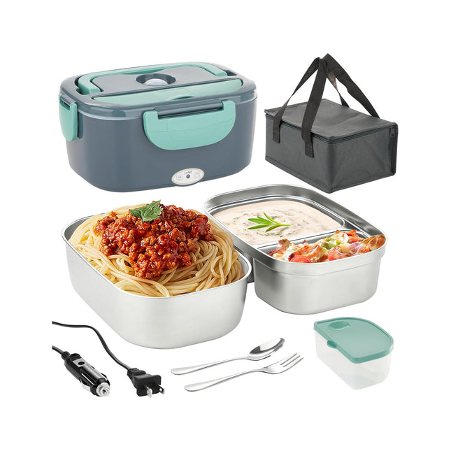 80W Heated Lunch Box Dual Stainless Steel Containers Insulated Bag