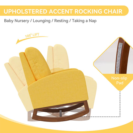 Linen Upholstered Rocking Chair Wooden Frame