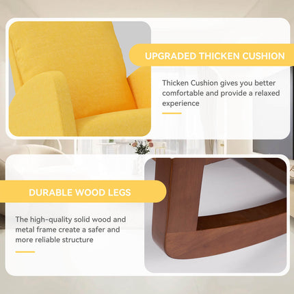 Linen Upholstered Rocking Chair Wooden Frame