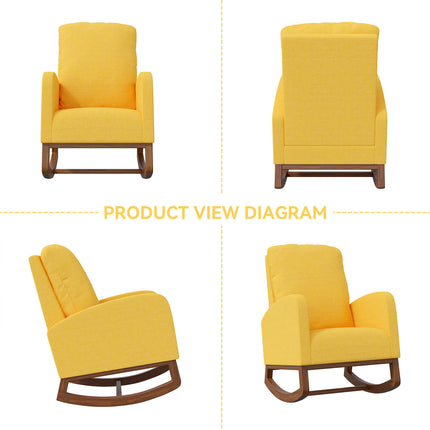 Linen Upholstered Rocking Chair Wooden Frame